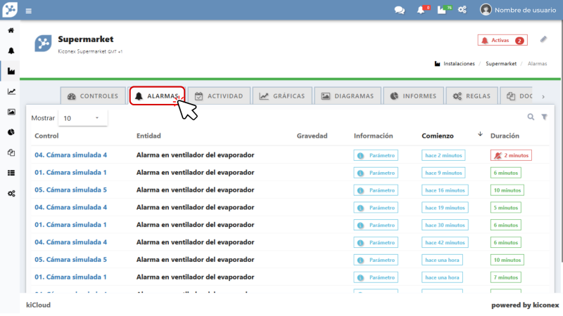 Menú alarma instalación