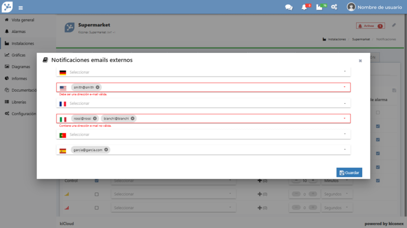 Configuración de emails externos