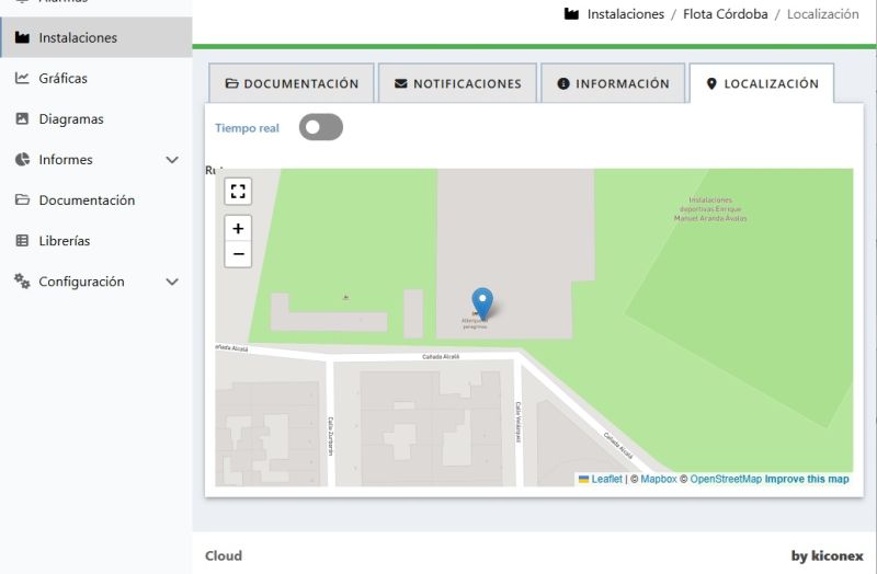 Vista de ubicación actual en la sección de localización